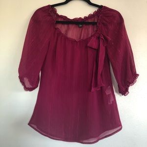 H&M Purple Sparkly 3/4 Sleeves Bow Neckline Blouse